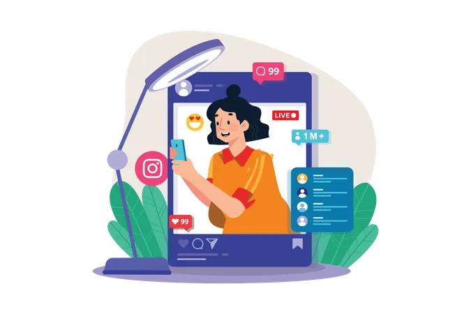 Females doing live streaming on social media  Illustration