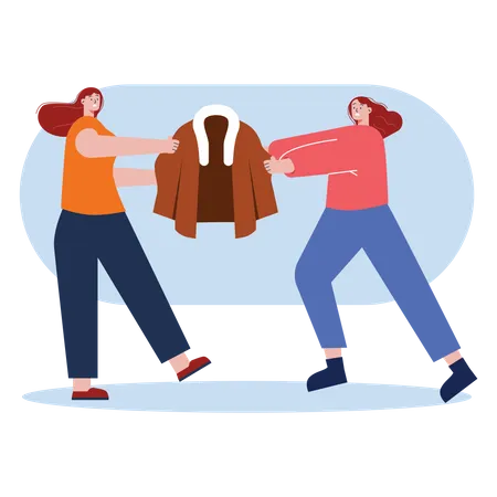 Females fighting for clothes on black Friday sale Illustration