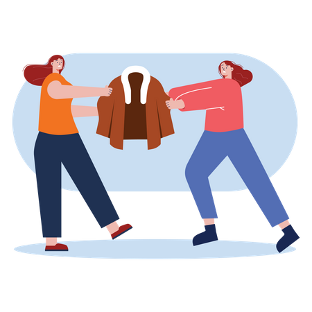 Females fighting for clothes on black Friday sale  Illustration