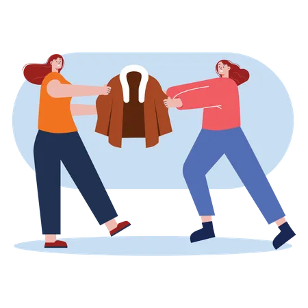 Females fighting for clothes on black Friday sale  Illustration