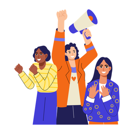 Females in feminist rally  Illustration