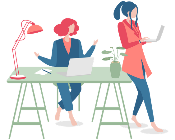 Females working in office Illustration