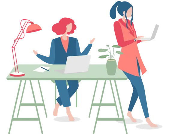 Females working in office  Illustration