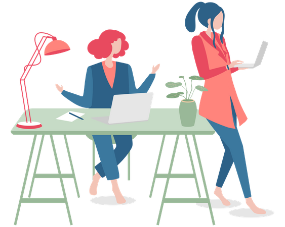 Females working in office  Illustration