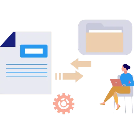 Fêmea está convertendo dados de documentos em pasta  Ilustração