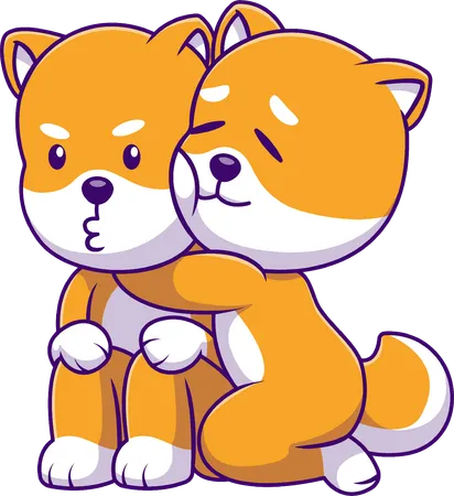 Shiba Inu Feminino Abraçando Shiba Inu Masculino  Ilustração