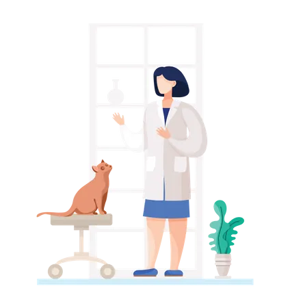 Médica veterinária verificando gato de estimação  Ilustração