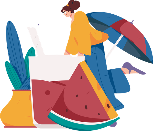 Femme buvant du jus de fruit  Illustration