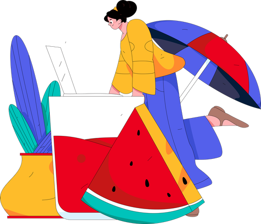 Femme buvant du jus de fruit  Illustration