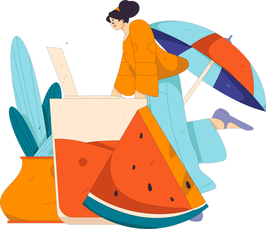 Femme buvant du jus de fruit  Illustration