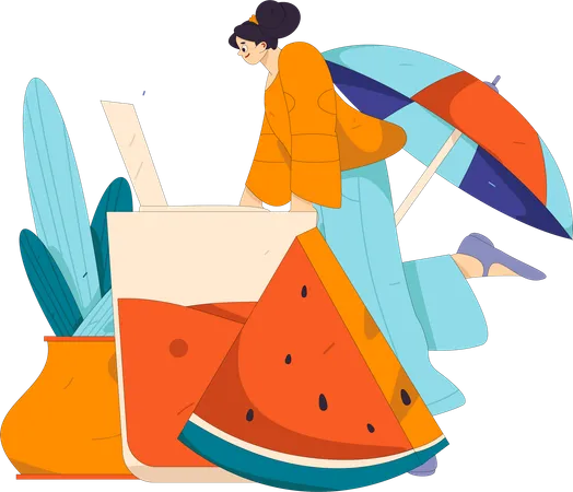 Femme buvant du jus de fruit  Illustration