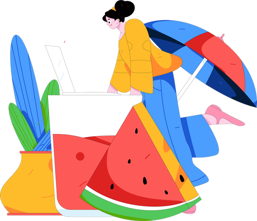 Femme buvant du jus de fruit  Illustration