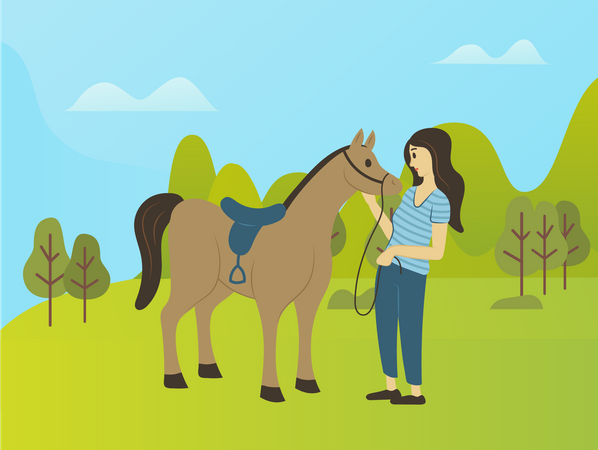 Jockey femelle avec cheval  Illustration