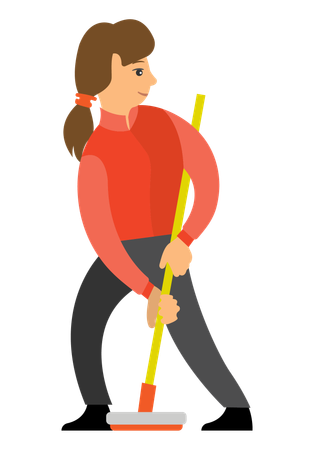 Femme jouant au balai de curling  Illustration