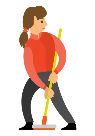 Femme jouant au balai de curling  Illustration