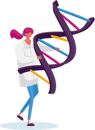 Modèle en spirale d'ADN humain porté par une femme  Illustration