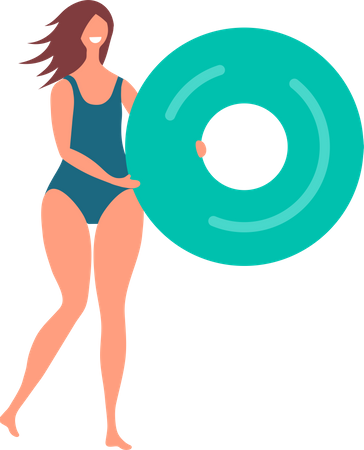 Femme tenant un anneau de natation  Illustration