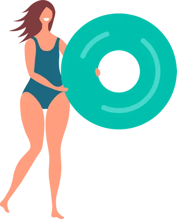 Femme tenant un anneau de natation  Illustration