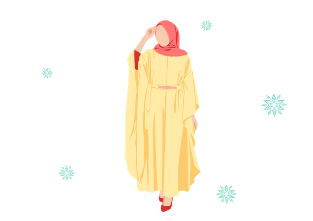 Mulheres abaya moda combinação amarela e vermelha  Ilustração