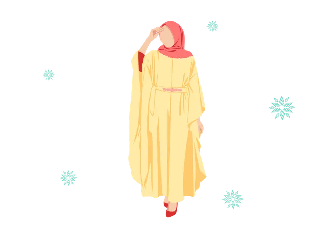 Mulheres abaya moda combinação amarela e vermelha  Ilustração