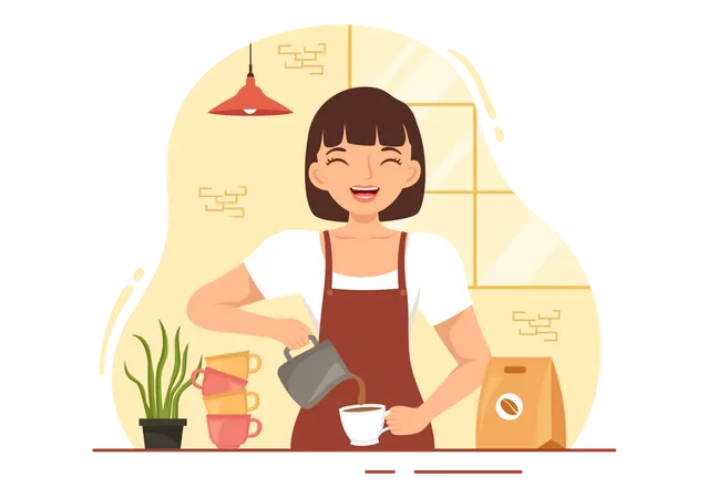 Barista feminina fazendo café  Ilustração