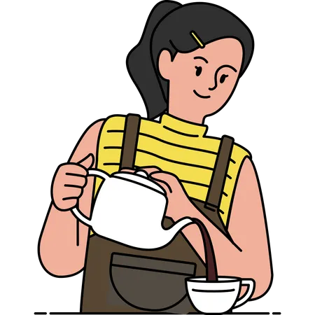 Barista feminina servindo café  Ilustração