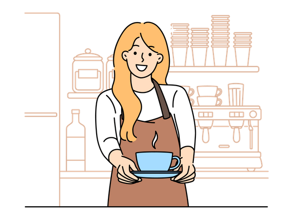 Barista feminina servindo café quente  Ilustração