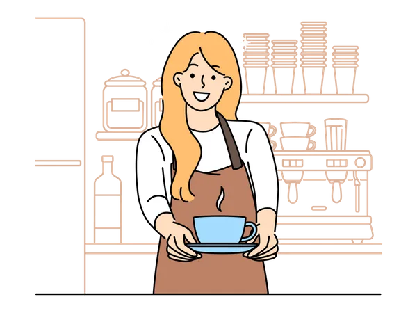 Barista feminina servindo café quente  Ilustração