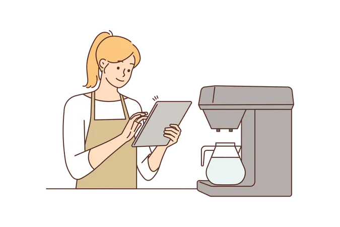Barista feminina verificando a lista de café  Ilustração