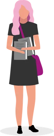 Estudante do ensino médio feminino com cabelo rosa  Ilustração