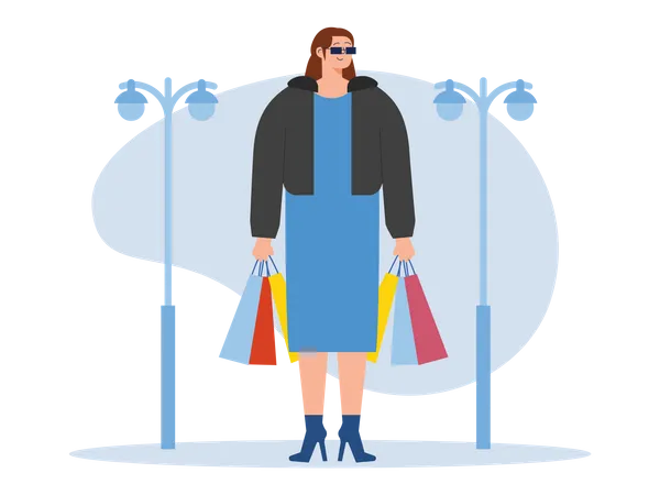 Fêmea com sacola de compras  Ilustração