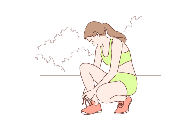 Corredor feminino amarrando cadarços de sapato  Ilustração