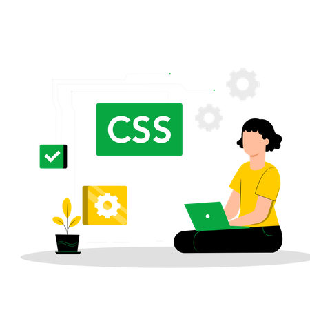 Desenvolvedora CSS feminina trabalhando em desenvolvimento web  Ilustração