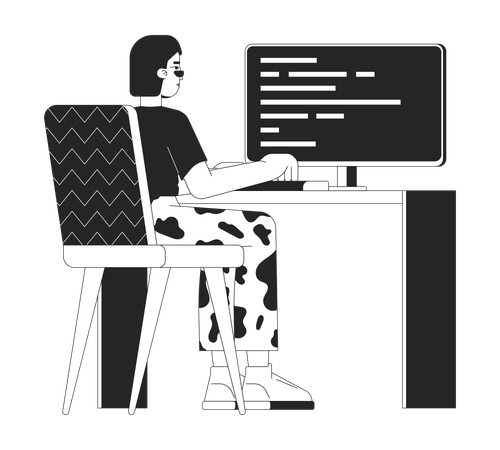 Desenvolvedora web feminina no trabalho  Ilustração