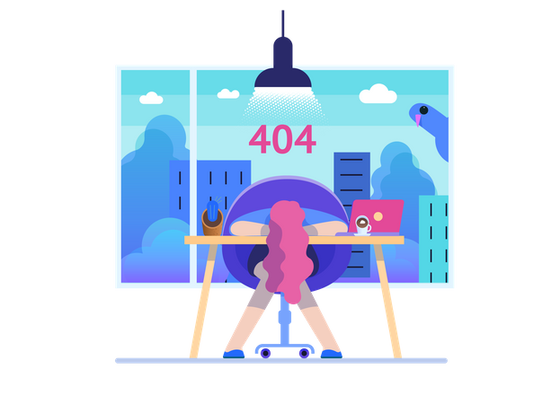 Funcionária enfrentando erro 404  Ilustração