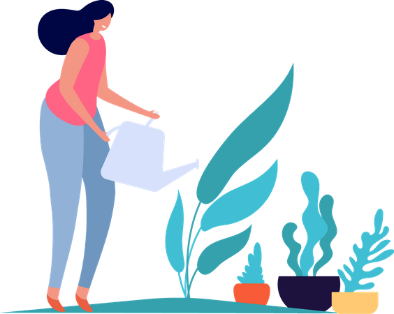 Jardineira feminina regando planta  Ilustração