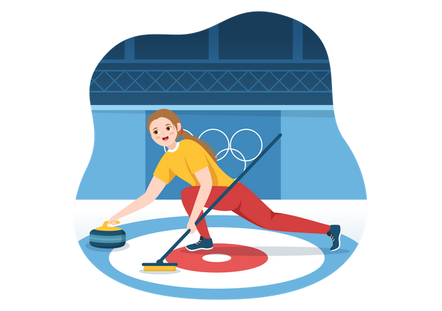 Mulher jogando Curling  Ilustração