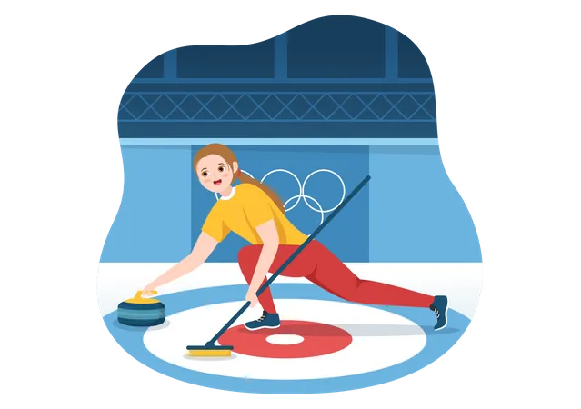 Mulher jogando Curling  Ilustração