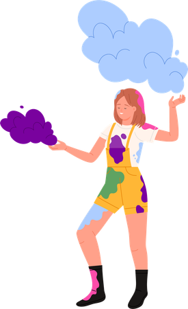 Mulher jogando holi  Ilustração