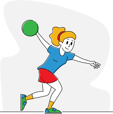 Mulher joga bola para acertar os pinos  Ilustração