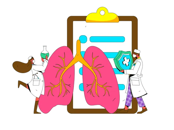 Médica verificando relatório pulmonar  Ilustração