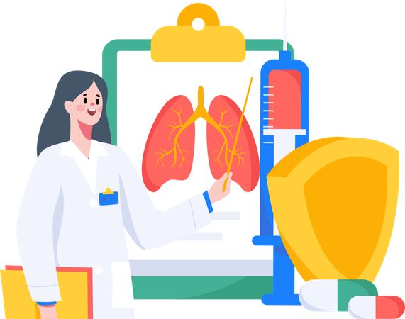 Médica verificando relatório pulmonar  Ilustração