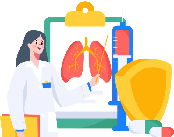 Médica verificando relatório pulmonar  Ilustração