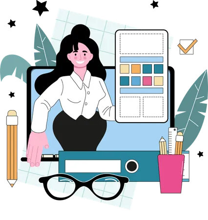 Designer feminina de UI móvel UX  Ilustração