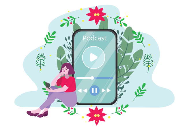 Podcast de escuta feminina no smartphone  Illustration