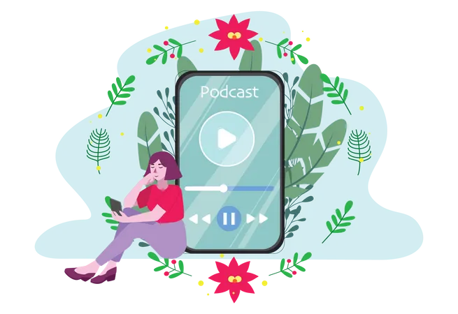 Podcast de escuta feminina no smartphone  Illustration