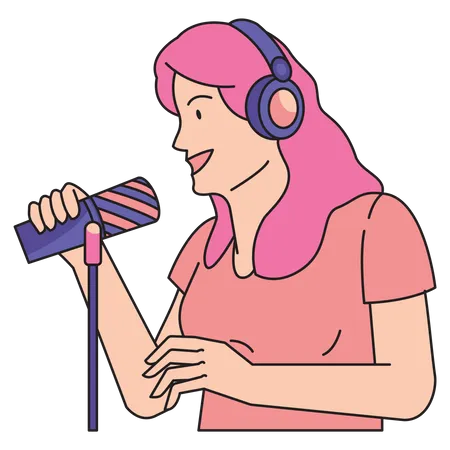 Podcaster feminina falando  Ilustração