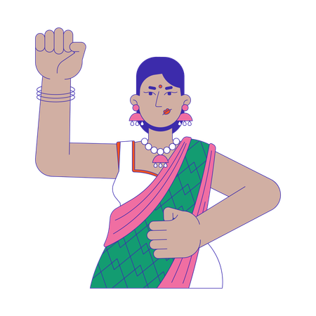 Feminist hindu woman activist raising fist  Illustration