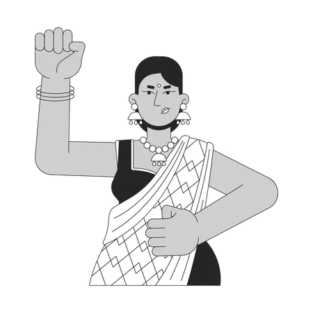 Feminist hindu woman activist raising fist  Illustration