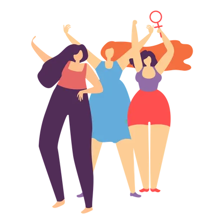Woman Motivate And Support You Go Girl Text Card Flat Cartoon Vector Illustration Girls With Hands Up Holding Female Sign Protesting Participating In Feminist Movement Promotional Banner Template Illustration